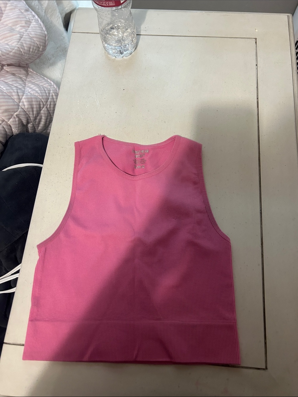 Bright Pink Ribbed Crop Tank Top